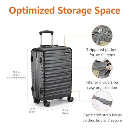 Amazon Basics Hard Shell Cabin Suitcase - ABS Hand Luggage Approved for Ryanair - Scratch Resistant and Lightweight Construction - 55 x 40 x 20cm - Black — view 3
