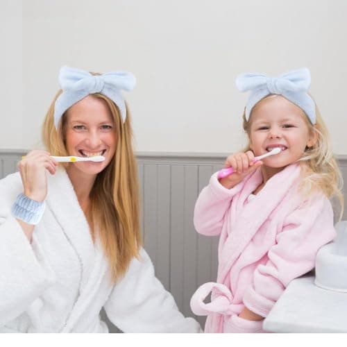 5 Pcs Spa Headbands for women and girls face washing, makeup, facial skin care, fluffy sponge SPA hairband bow hairband hairpin wristband set.(Sky blue) — view 6