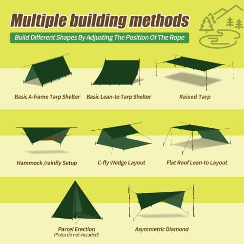 Bessport Camping Tent Tarp 3m x 3m/3m x 4m Waterproof PU3000 mm with Eyelets & 6 Aluminium Stakes & 8 Nylon Ropes, Anti-UV Suitable for Camping, Picnic, Hammock — view 5
