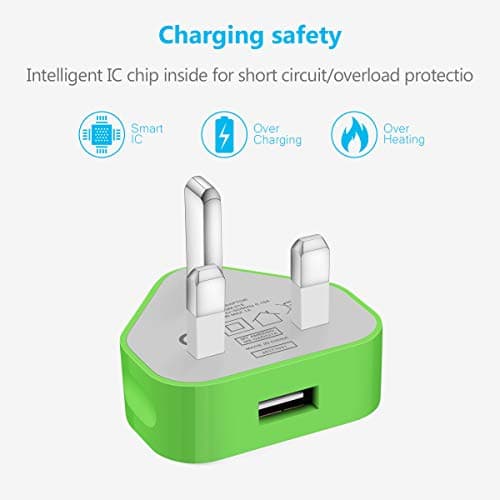 SLTX UK 3 Pin Plug USB Mains Charger Adapter, 1AMP 1000mAh Travel USB Charger +Type C USB Cable 1M,Triple Braided Nylon USB-C Charger Compatible for Galaxy S9/S8+/S8, Note 8, Sony XZ, Nintendo Switch — view 3