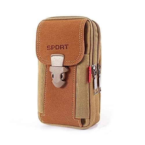 LAXIAY Men's Mobile Phone Sports Bag,Canvas Belt Bag Phone Wallet Purse,Outdoor Sports Bum Pouch Casual Mobile Phone Pocket (Khaki,B)