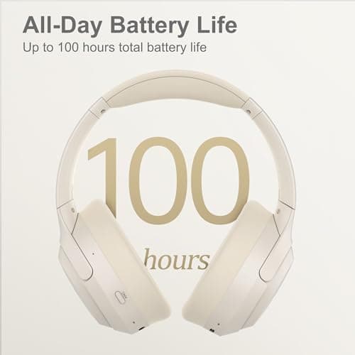LORELEI QC60 Hybrid Active Noise Cancenlling Headphones,Wireless over ear Bluetooth Headsets with mic, 60H Playtime Foldable Lightweight, Deep Bass, Memory Earmuffs,for Travel Home Office(Beige White) — view 3