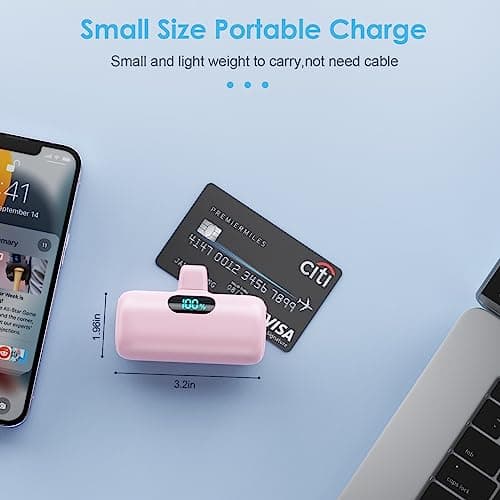 5000mAh Mini Power Bank for iPhone, Upgraded 15W PD Fast Charging Portable Charger, LCD Display 3.0A Small Battery Pack Compatible with iPhone 14/14 Pro Max/13/13 Pro Max/12/11/XR/X/8/7/6 etc-Pink — view 6