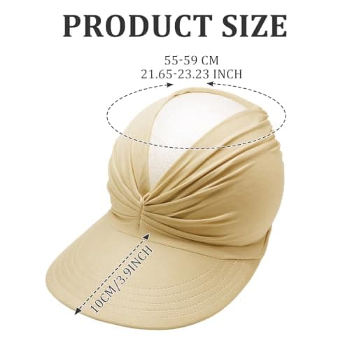 GEMAKA UPF 50+ Sun Visor Hat for Women, Wide Brim Ponytail Cap Foldable Lightweight UV Protection, Perfect for Beach, Golf, Hiking, Running & Travel(Beige) — view 3