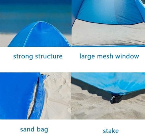 Pop up Beach Tent Outdoor Automatic Instant Portable Cabana Beach Tent 2-3 Person Fishing Anti UV Beach Tent Beach Sun Shelter with Carry Bag 145X165X110cm Blue — view 6