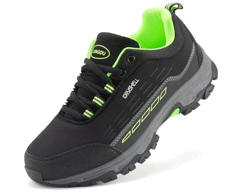 LANGDU Mens Hiking Shoes Womens Outdoor Trekking Lightweight Trainers Comfortable Sneaker Shoes 4.5-11 UK(9UK,Black-Green 30)