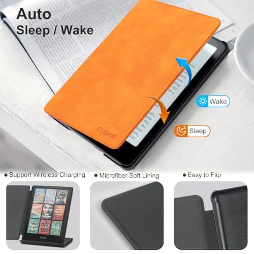 CoBak Wireless Charge Converter Case for 7" Kindle Paperwhite 12th Gen 2024 and Kindle Colorsoft, Qi-Enabled, Compatible with iPhone MagSafe/PopSockets Grip/Anker Wireless Charging Pads, Orange — view 5