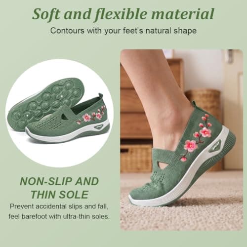 OSDUE Orthopedic Shoes for Women Slip On Trainers with Arch Support Green — view 4