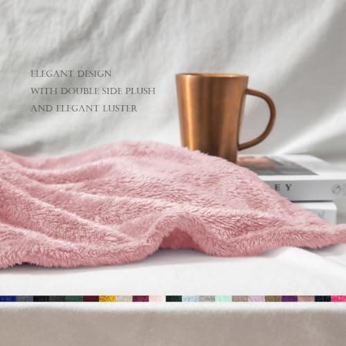 Exclusivo Mezcla Large Plush Fleece Blanket for Sofa Couch, Dusty Pink — view 5