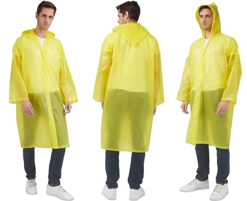 UPSEN Rain Ponchos for Adults, Reusable Raincoats for Women Men, 2 Pack Emergency Rain Jacket with Hood for Disney Outdoor, Yellow — view 4