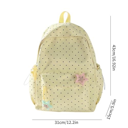 FUNLOV Lightweight Backpack for Teen Girls, Women Kawaii Polka Dot Bookback for School, Large Laptop Backpack Fits 13Inch Notebook, Fashion Dayback with Star Pins (Yellow) — view 2
