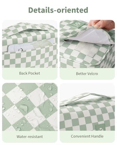Narwey Hanging Toiletry Bag, Toiletry Bags for Women, Travel Toiletry Wash Bag Women, Toiletries Bag Washbag Makeup Bag Cosmetic Make up Organizer for Essentials (Mint Green Checkerboard) — view 6