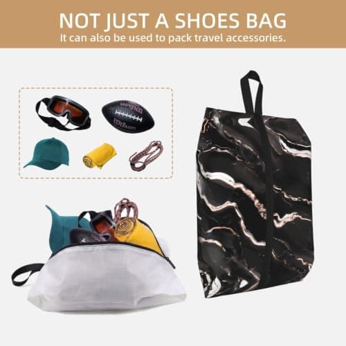 Black Rose Gold Marble Print Waterproof Shoe Bag Travel Bag with Carry Strap Storage Bag Versatile Cosmetic Bag-2pcs — view 5