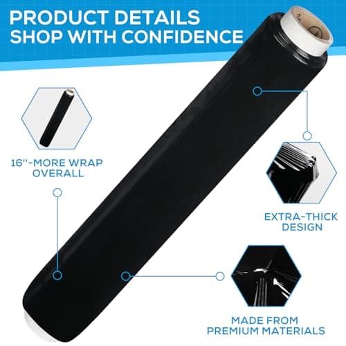 Rainberg Strong Heavy-Duty Stretch Film for Pallet Wrapping, Packaging and Moving for Furniture, Luggage, and Parcels, Water & Moisture Proof Pallet Stretch Shrink Wrap rolls 400mm x 250m (Black, 1) — view 2