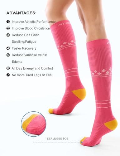 FITRELL 3 Pairs Compression Socks for Women and Men 20-30 mmHg Travel Flight Socks Medical Knee High Socks for Sport, Flying, Carers, Nurse, Pregnant Women, Varicose Veins, Grey+Purple+Pink, S/M — view 6
