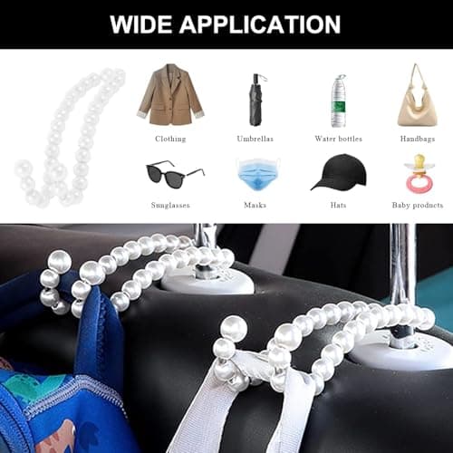NffPOTRee 2 Pack Car Seat Headrest Pearl Hook Multifunctional Storage Organizer for Backpack Bag(White) — view 6
