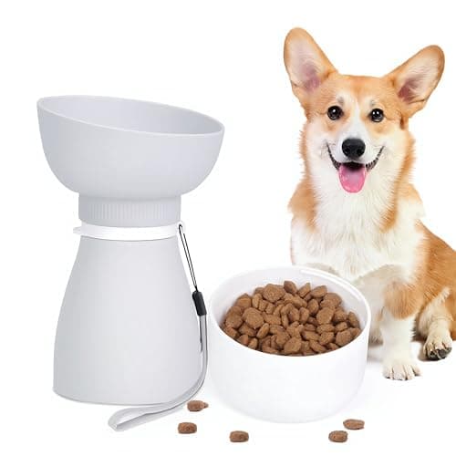 Shiergongli 2-in-1 Foldable Dog Water Bottle & Food Container – 600ml Portable Pet Dispenser with Bowl & Leakproof Valve, BPA-Free Travel Feeder for Puppy, Cat, Small Pets (grey, 600ml+260ml)