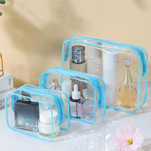 3 Pack Clear Travel Toiletry Pouches Makeup Bags Large Capacity Waterproof PVC Cosmetic Organizers for Suitcase Storage (Orange) — view 5