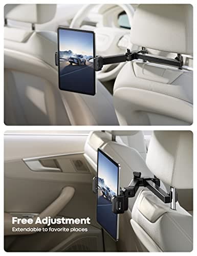 Lamicall Car Headrest Tablet Mount - [Aluminium Arm] Adjustable Car Tablet Holder, 360° Rotating Backseat Mount for Kids, for 2024 iPad Pro 13, Air 6, Mini, Tab, Phones, 4.7-13” Device - Black — view 3