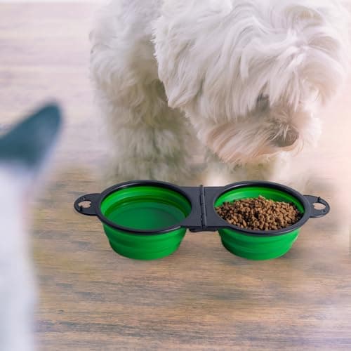 SLSON Collapsible Dog Bowls Foldable Dog Dual Bowl Travel Water and Food Bowls,Sturdy Reinforced Rim Portable Pet Feeder Cat Bowl for Walking Hiking Outdoors (green) — view 5