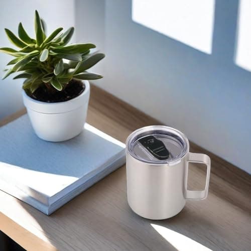 Volhoply 14oz Insulated Stainless Steel Coffee Mug with Leakproof Lid,Double Wall Vacuum Travel Coffee Cup with Handle,Reusable Metal Tumbler,Camping Mugs Keep Hot,Christmas Gifts(Silver,1) — view 5