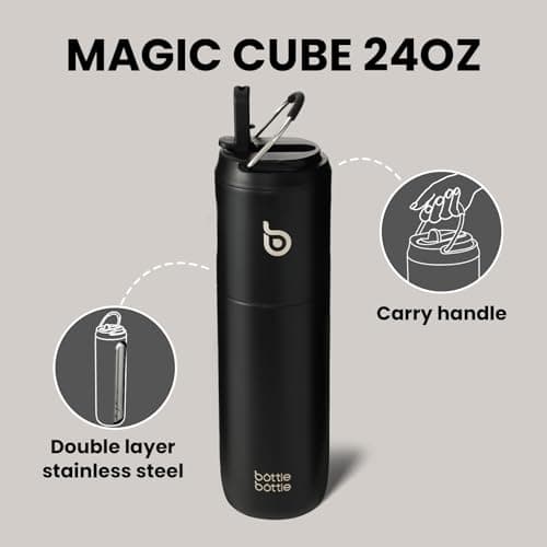Bottle Bottle Stainless Steel Water Bottle 700ml with Straw and Lid Sports Insulated Metal Water Bottles with Handle(Black) — view 4