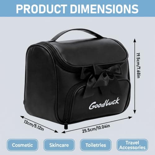 Large Makeup Bag Cosmetic Bags for Women, Make Up Travel Bag Organiser with Brush Compartments & Adjustable Dividers, Storage Case Portable PU Leather Vanity Cases Toiletry Bag - Black — view 2