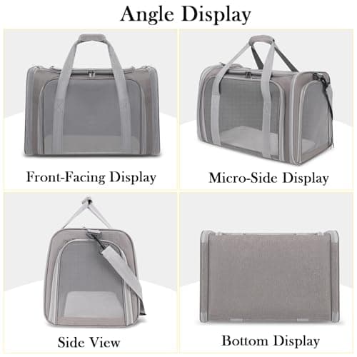 Soft Sided Cat Carrier, Pet Travel Bag, Collapsible Pet Carrier, Multi-Entry Design with Breathable Mesh & Padded Shoulder Strap for Cats/Dogs/Pets, up to 14.5 lbs (Grey) — view 6