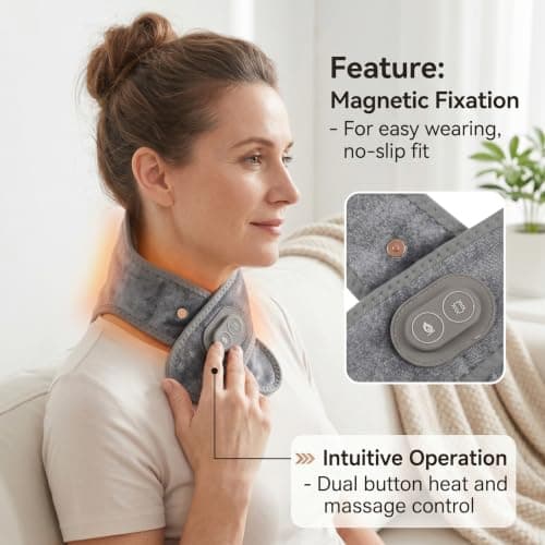 Heated Neck Wrap, USB Powered Electric Massager with 3 Temperatures, Wireless Neck Warmer - for Muscle Relaxation Shoulders Home Office Travel Winter, Gray — view 2