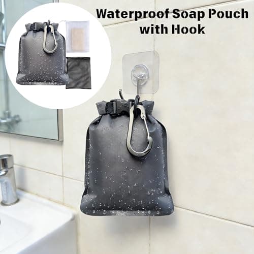 Travel Soap Bag, Leakproof & Breathable Soap Case for Bar Soap, Waterproof Portable Soap Pouch with Quick-Dry Mesh Bags & Carabiner, Ideal for Gym, Camping, Travel and Outdoor Activities - Grey — view 5