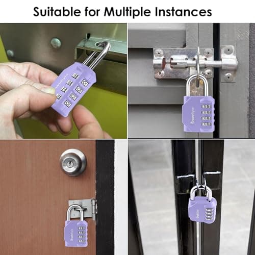 SharkByte Heavy Duty Combination Padlock – 4-Digit Weatherproof Outdoor Lock with Stainless Steel Shackle, Anti-Rust Resettable Code for Gym, School, Locker, Shed, Toolbox, Gate & Warehouse - Purple — view 6