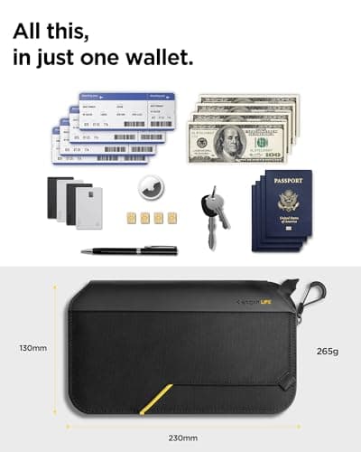 Spigen Life KD500 Klasden Passport pouch case with RFID blocking and SIM card pin Travel organizer for family Passport cover holder for men and women - Black — view 6