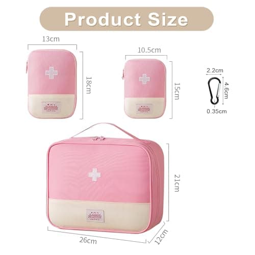 3 Pcs First Aid Kit Bags, Portable Travel Empty Medical Medication Medicine Bags, Small/Large Oxford Fabric First Aid Emergency Storage Organizer Bag for Outdoor Camping Hiking Travel Work (Pink) — view 2