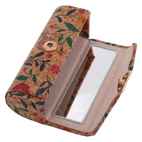 Vintage Cork Lipstick Case Holder with Mirror, Brown Travel Organizer