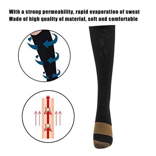 DZANS 3 Pirs Copper Compression Socks for Men & Women (20-30 mmHg) Best Graduated Athletic Fit for Running, Nurses, Flight Travel & Maternity Pregnancy - Boost Stamina, Circulation & Recovery（L/XL） — view 4