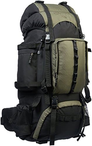 Amazon Basics Internal Frame Waterproof Hiking Backpack Rucksack with Rainfly, 75 L, Green — view 2