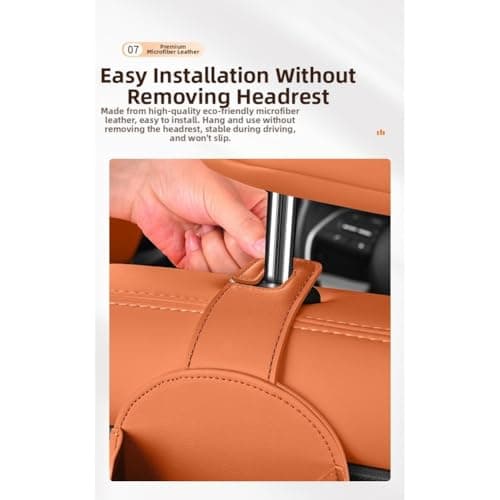 BildeeMait Car for Seat Back Hook Organizer with Cup Holder, Leather Headrest Phone Storage Mount for Drinks and Cables, Brown — view 2