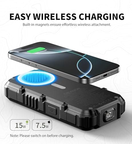 Dexnor Solar Charger Power Bank 27,000mAh, 65W PD3.0 & QC3.0 Fast Charging Powerbank External Battery Pack Portable Wireless Chargers with Flashlight and Carabiner, Compatible with MagSafe & Qi — view 3