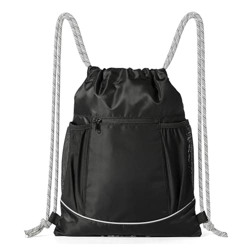 Amazon Basics Drawstring Lightweight Gym Bag Soccer Backpack, Large, Black
