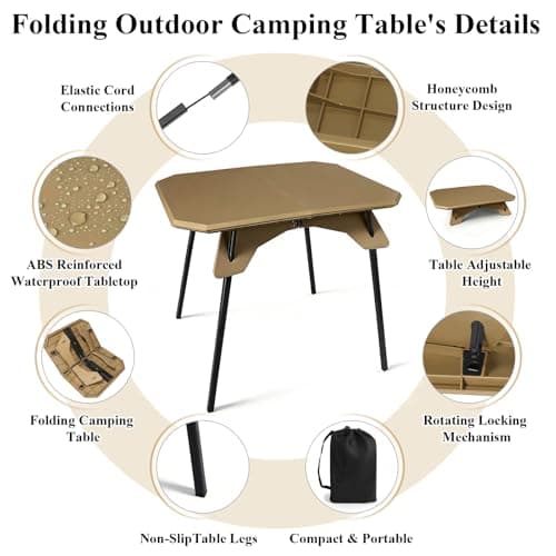 Mingfuxin Outdoor Foldable Camping Table, Portable Lightweight Picnic Table with Height Adjustable Legs Collapsible & Carry Bag Dining Table for Kitchen Garden Beach Fishing BBQ Indoor Outdoor — view 3