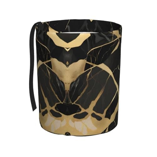 Black Marble Texture Gold Car Trash Can Leak-Proof Organizer For Long Road Trips And Family Vacations