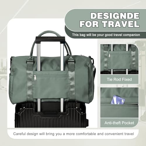 WEPLAN Gym Bag Womens Men Sports Fitness Bags Weekend Overnight Bag Travel Duffle Bags for Women with Shoes Compartment Wet Pocket,Holdall Hospital for Swimming Carry on Hand Luggag,A5-Army Green — view 5