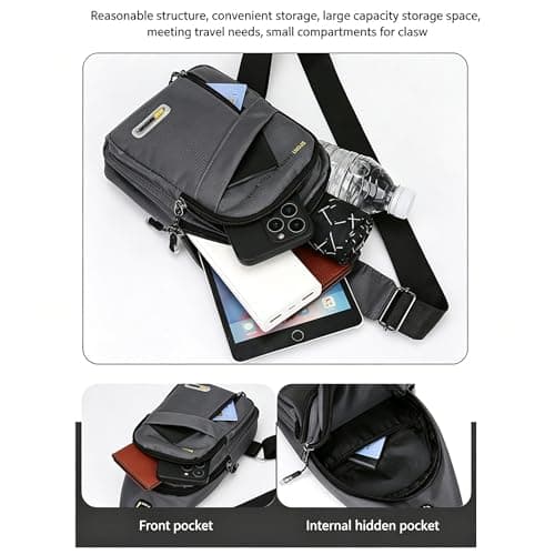 Cross Body Bag Women Men, Waterproof Shoulder Bag Sling Chest Bags with Headphone Port Small Side Bags Crossbody Man Bag for Travel Gym Hiking Running Outdoor Sports Festival Shoulder Backpack (Grey) — view 3