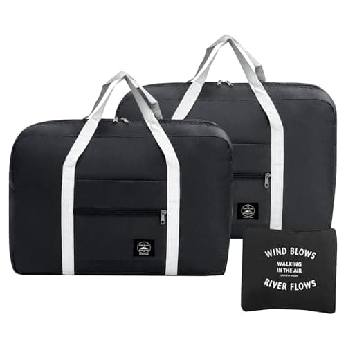 Foldable Travel Bag, 2 Pack Foldable Travel Duffel Bags, Waterproof Carry On Luggage Bag, Shoulder Shopping Clothes Organizer Luggage Bag,Suitable for Sports and Travel, Black
