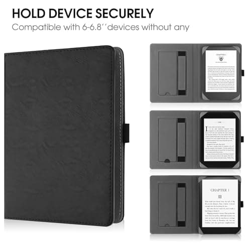 HGWALP Universal Case for 6" eReaders, Folio Leather Stand Cover with Handstrap Compatible with All 6 inch Kindle Paperwhite/Kobo/Tolino/Pocketook/Sony E-Book Reader-Black — view 6