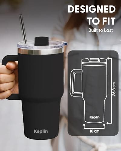 Keplin 40 oz / 1200 ml Insulated Travel Tumbler – Double Wall Stainless Steel Cup with Leak-Proof Lid, Thermal Flask Keeps Drinks Hot & Cold, Dishwasher Safe, Fits Car Cup Holders - Black — view 2