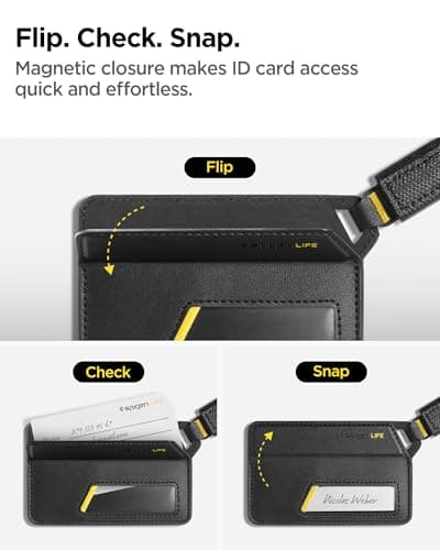 Spigen Luggage Tags LF510 Premium Velo Vegan Leather ID Label for Suitecase Travel Bag Accessories with Magnetic Closure Privacy Protection Design Durable Strap - Black (2 Pack) — view 3
