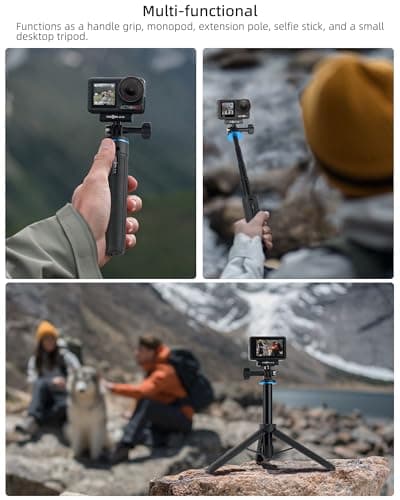 20"/51cm Mini Selfie Stick Tripod for DJI Osmo Action 5 Pro/4/3, Pocket 4/3, All GoPro, AKASO EK7000 & Other Action Cameras, 2-in-1 Desk Tripod Stand w Magnetic Quick-Release Adapter Mount — view 3