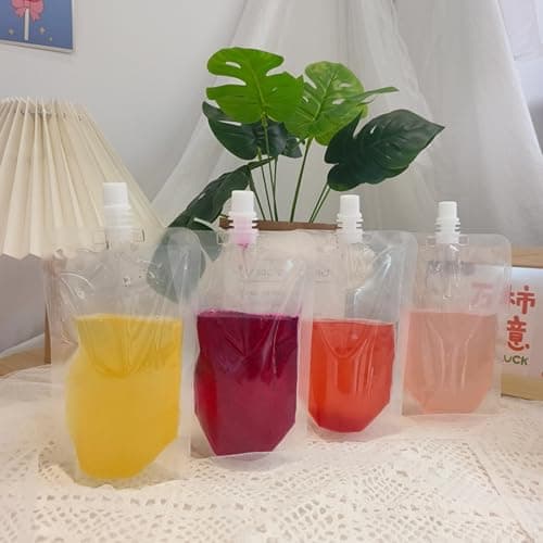 Yukiyi 20pcs 250ml Refillable Drink Pouches for Festivals Essentials Festival Accessories Clear Travel Plastic Flasks Cruise Kit Reusable Juice Bags Drink Container Party Christmas Hot Cold Beverage — view 5