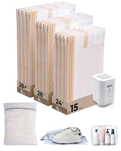 BAGSMART Travel Vacuum Bags 15 Pack with Wireless Pump Airtight Space Saver